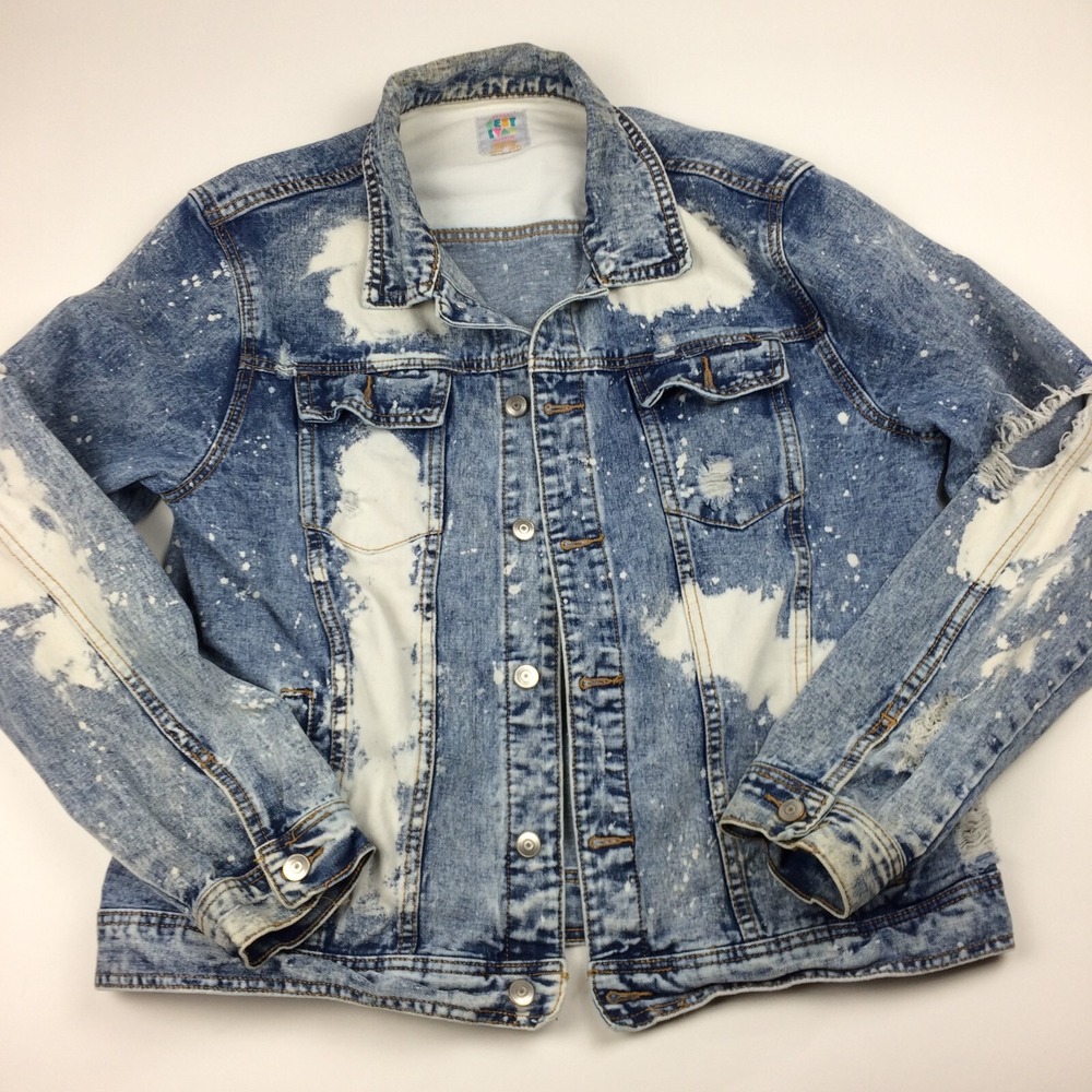 Urban Heritage Denim Jacket Womens XL Festival Acid Wash Distressed Trucker 90s